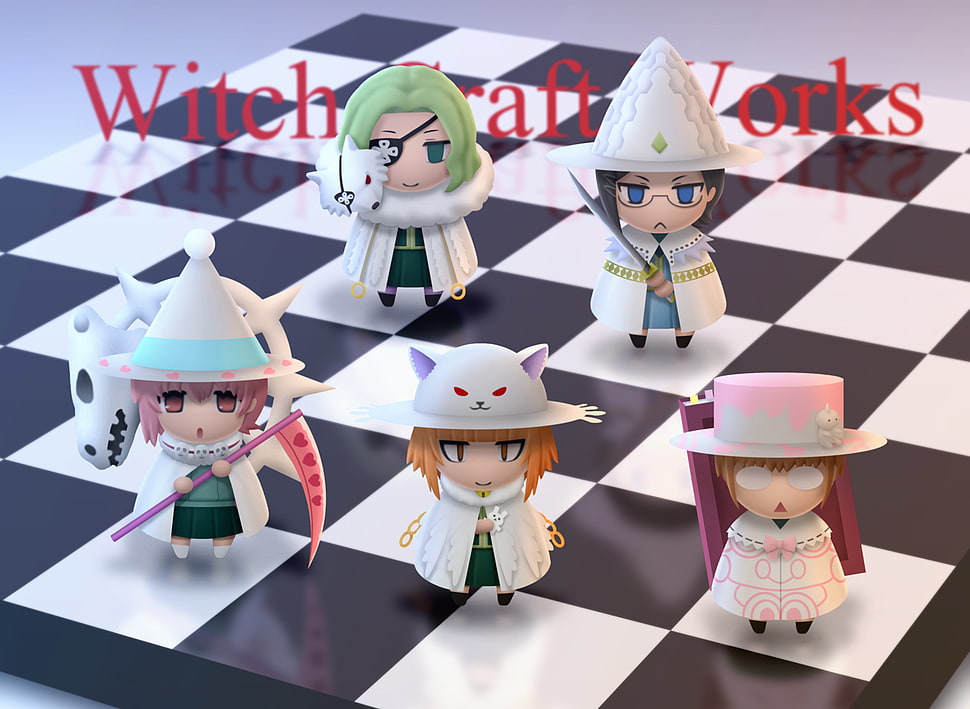 five assorted witch figurines HD wallpaper