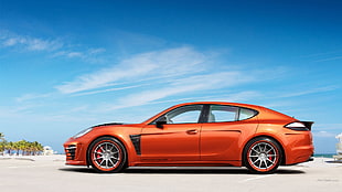 orange Porsche Panamera sedan, Porsche Panamera, car, orange cars HD wallpaper
