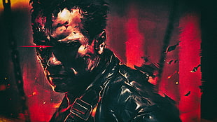 man in black leather jacket painting, Terminator 2, T-800, cyborg, Arnold Schwarzenegger HD wallpaper