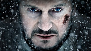 man's face, movies, The Grey, Liam Neeson, snow