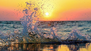 rippling water, sea, waves, splashes, Sun HD wallpaper
