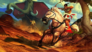 man riding on horse illustration, fantasy art HD wallpaper