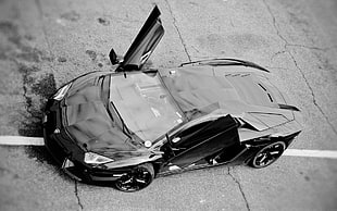 black Lamborghini supercar, car, monochrome, Lamborghini