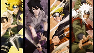 Minato Namikaze, Sasuke Uchiha, Naruto Uzumaki, and Jiraiya digital wallpaper, Naruto Shippuuden, Hokage, anime, Namikaze Minato