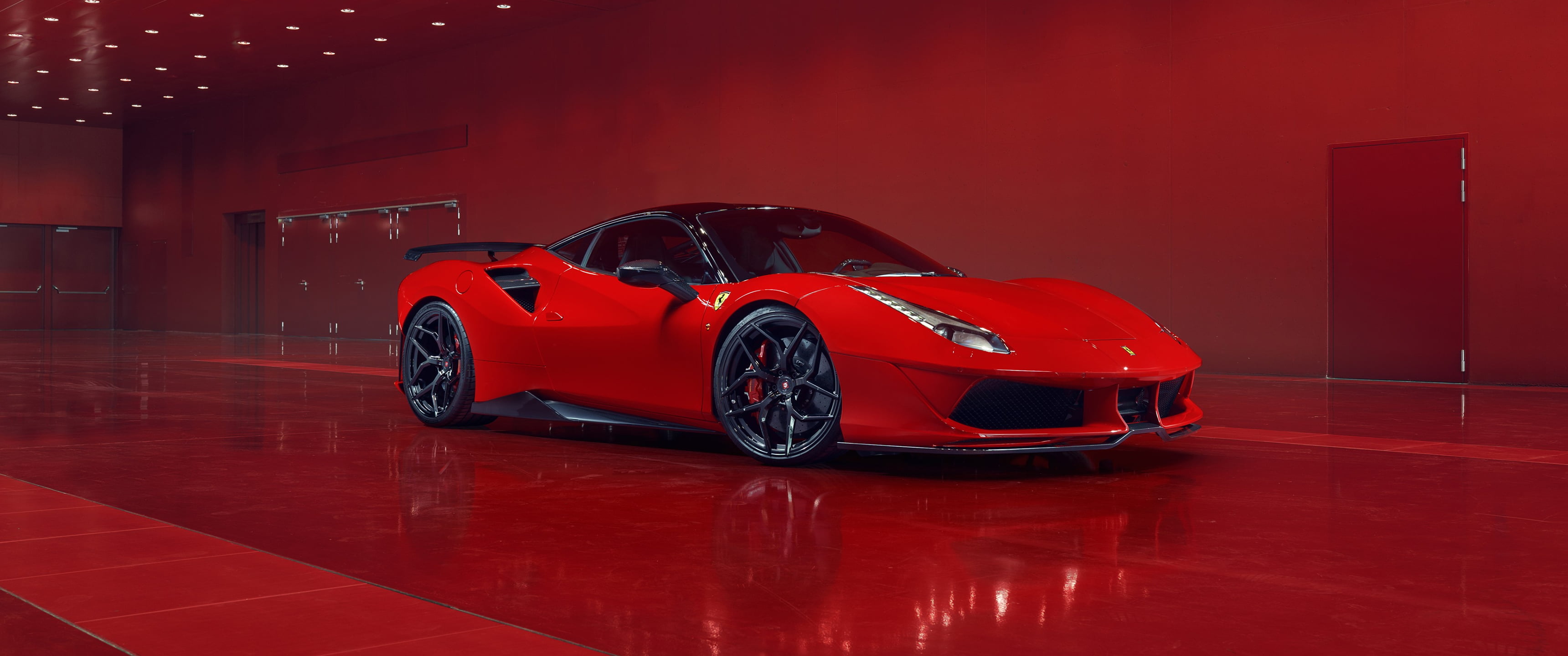 red coupe, Ferrari 488 GTB, car, reflection