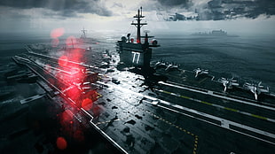 black cargo ship digital wallpaper, video games, PC gaming, aircraft carrier, ship HD wallpaper