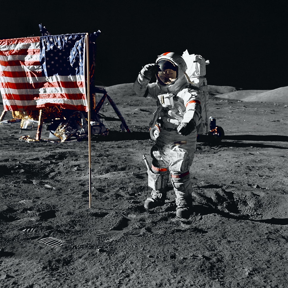 U.S. flag, Apollo, astronaut, Moon HD wallpaper
