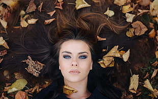 women, model, leaves, face HD wallpaper