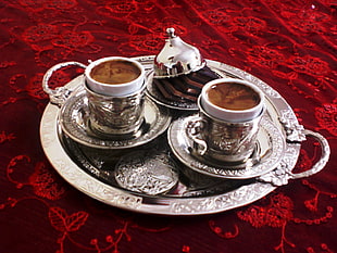 stainless steel teacups, coffee, Turkish coffee, Turkey, digital art HD wallpaper