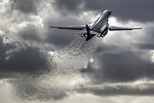 gray plain with contrail, Rockwell B-1 Lancer, aircraft, military aircraft, vehicle