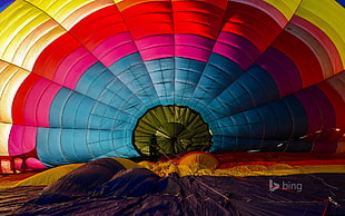 blue and yellow hot air balloon, colorful, Bing