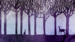 silhouette rabbit and deer painting, PinkShinyUltraBlast, animals, purple, forest
