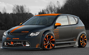 black and orange 3-door hatchback, Hyundai, tuning