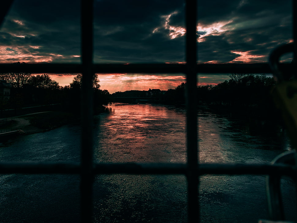 black metal window grill, nature, water, river, HDR HD wallpaper