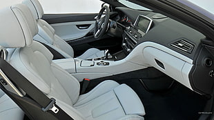 white and black car interior, BMW M6, Convertible, BMW, car interior