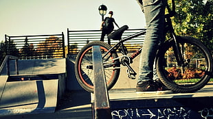 black BMX bike, BMX, skatepark