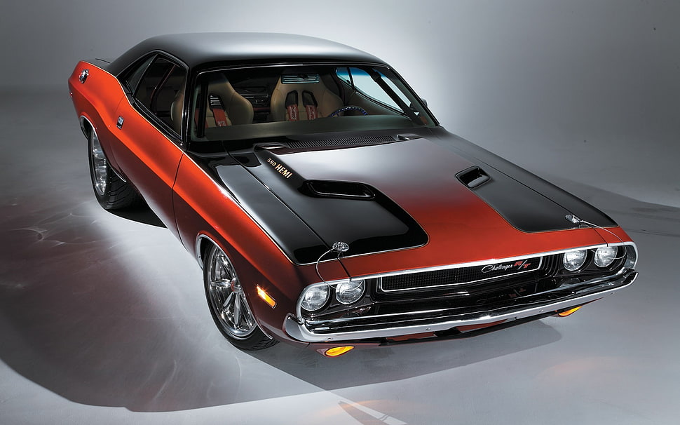black and red muscle car, car, Dodge Challenger 1970, Dodge, challenger HD wallpaper