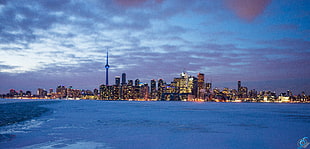 panoramic photography of cityscape by water, toronto, lake ontario HD wallpaper