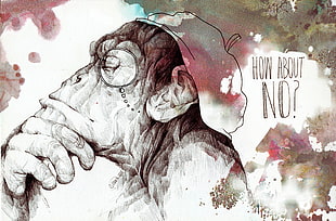 how about no? digital artwork, monkey, watercolor, questions