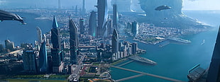 illustration of city buildings, Star Citizen, science fiction, space