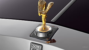 gold-colored and white ceramic table decor, car, Rolls-Royce Phantom, Spirit of Ecstasy