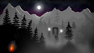 silhouette of forest trees wallpaper, mountains, pine trees, Photoshop, night