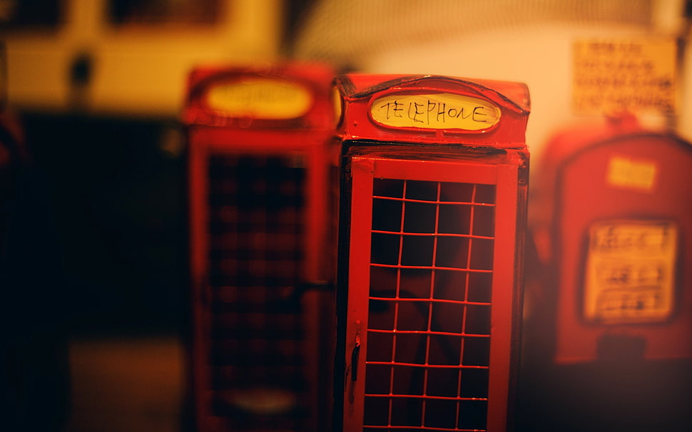 red and black Telephone stall decor, blurred, telephone HD wallpaper