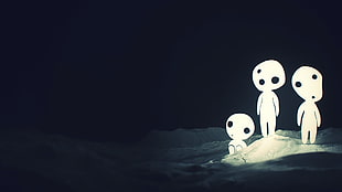 three white animated alien illustration, Princess Mononoke, spirits, anime