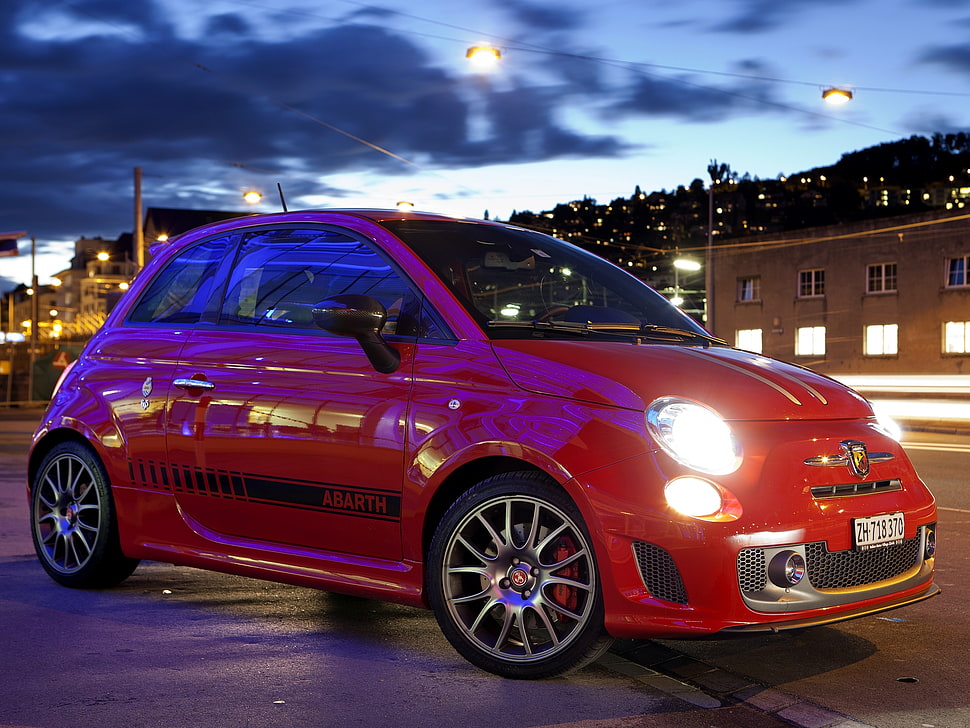 photography of red Abarth 500 HD wallpaper