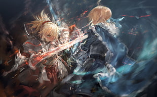 two blonde haired anime characters digital wallpaper, armor, blonde, cape, Fate/Grand Order