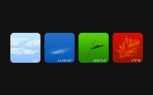 air, water, earth, and fire icons, artwork, elements HD wallpaper