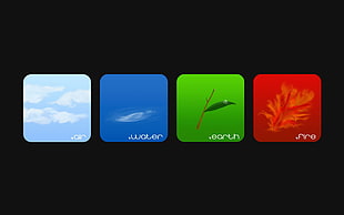air, water, earth, and fire icons, artwork, elements