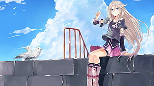 white and black wooden table, anime, Vocaloid, IA (Vocaloid), pigeons