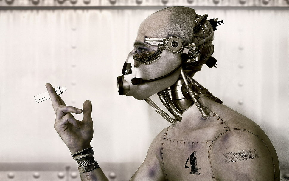 robot holding thumb drive HD wallpaper