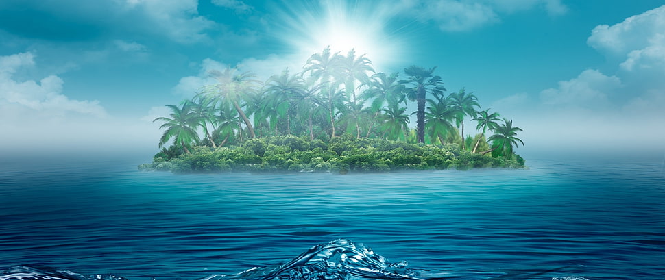 island surrounded by body of water, fantasy art, island HD wallpaper