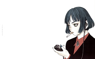 black and red dressed woman anime illustration