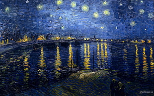 starry night painting, Vincent van Gogh, classic art, painting HD wallpaper