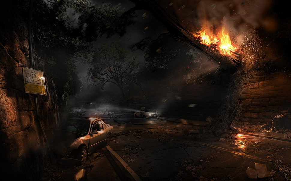game application, apocalyptic, artwork, fire HD wallpaper
