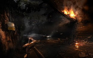 game application, apocalyptic, artwork, fire