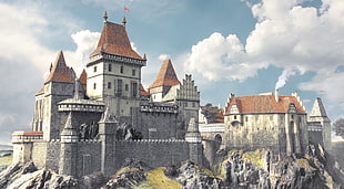 gray and brown castle illustration, castle, fantasy art, artwork