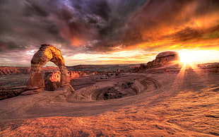 brown rock arch, landscape, rock, nature, desert HD wallpaper