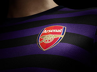 black and purple striped Arsenal print shirt HD wallpaper