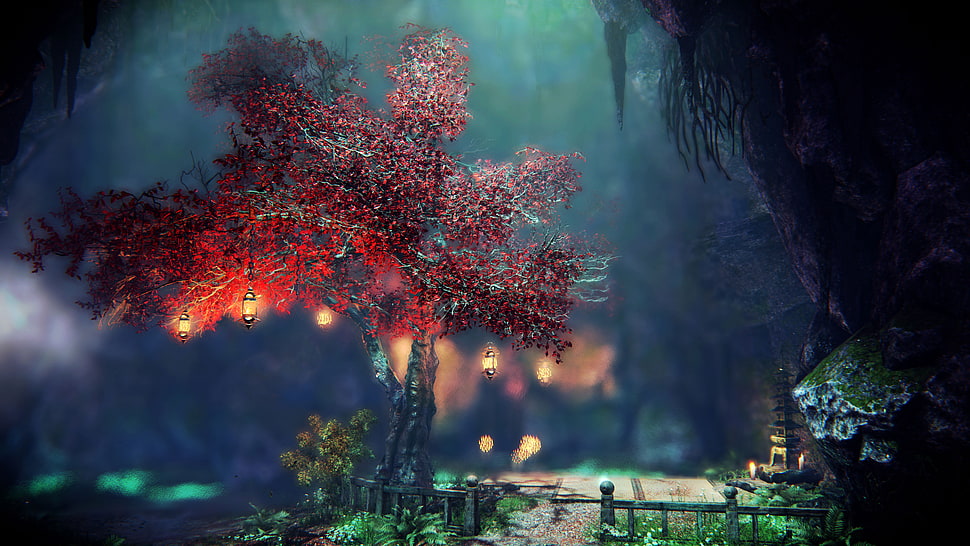 red leaf tree, PC gaming, screen shot, Shadow Warrior HD wallpaper