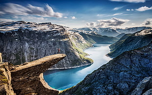mountain range with river flowing wallpaper, nature, landscape, fjord, Norway