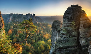 gray rock formation, landscape, rock, nature, trees HD wallpaper