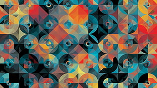 black, blue, and orange wallpaper, digital art, colorful, square, geometry