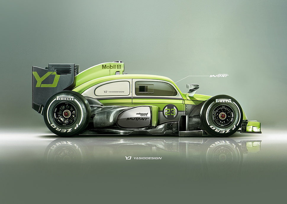 green and gray vehicle concept, car, YASIDDESIGN, render, artwork HD wallpaper
