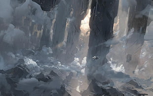 gray mountain illustration, Halo, clouds, concept art, video games