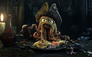 brown octopus 3D animated illustration, octopus, artwork, Pirates of the Caribbean