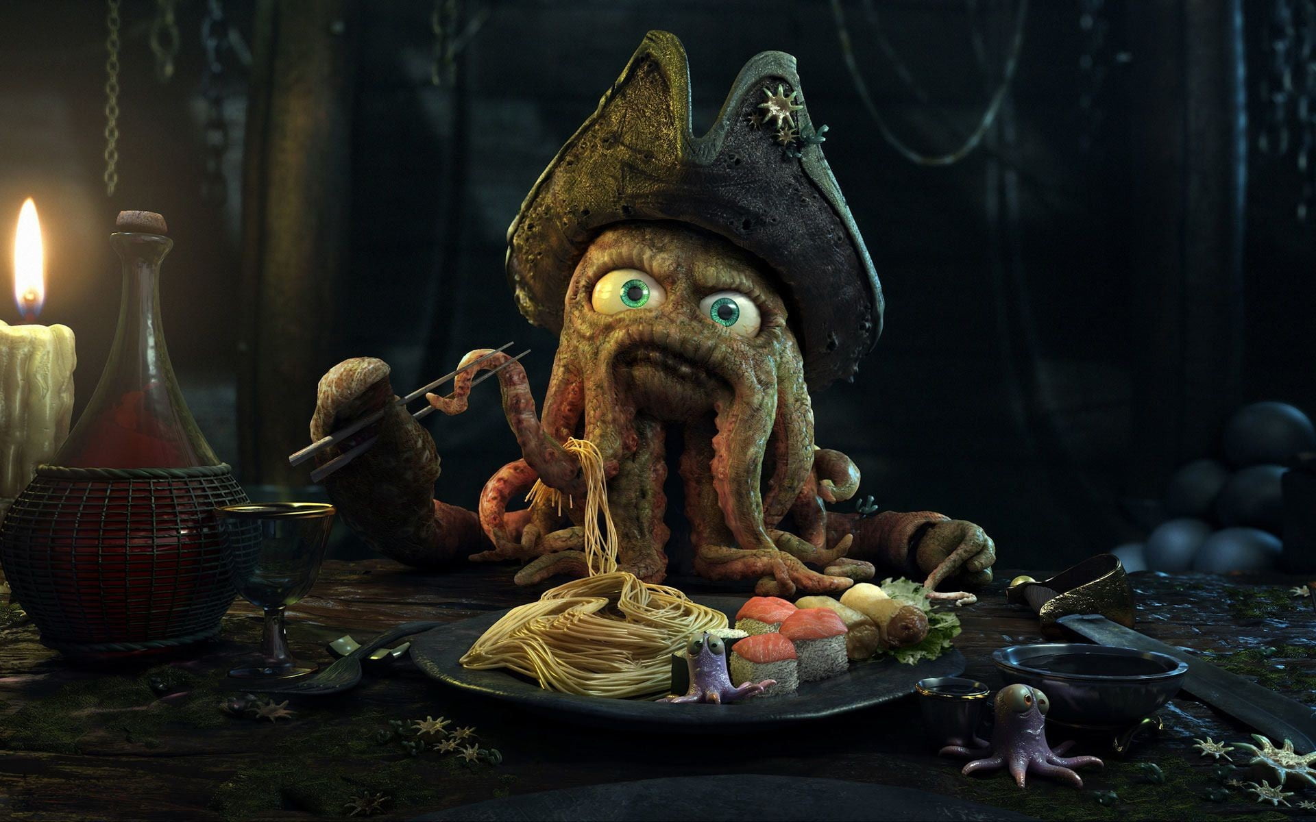 Brown octopus 3D animated illustration, octopus, artwork, Pirates of the  Caribbean HD wallpaper | Wallpaper Flare